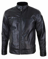 Chaqueta de motociclista para hombre de cuero auténtico negro