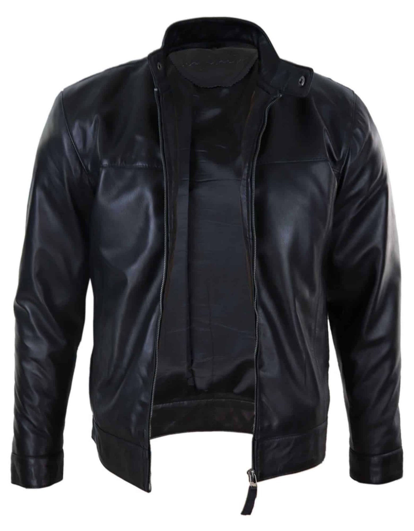 Chaqueta de motociclista para hombre de cuero auténtico negro