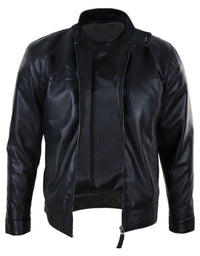 Chaqueta de motociclista para hombre de cuero auténtico negro