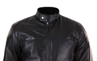 Chaqueta de motociclista para hombre de cuero auténtico negro