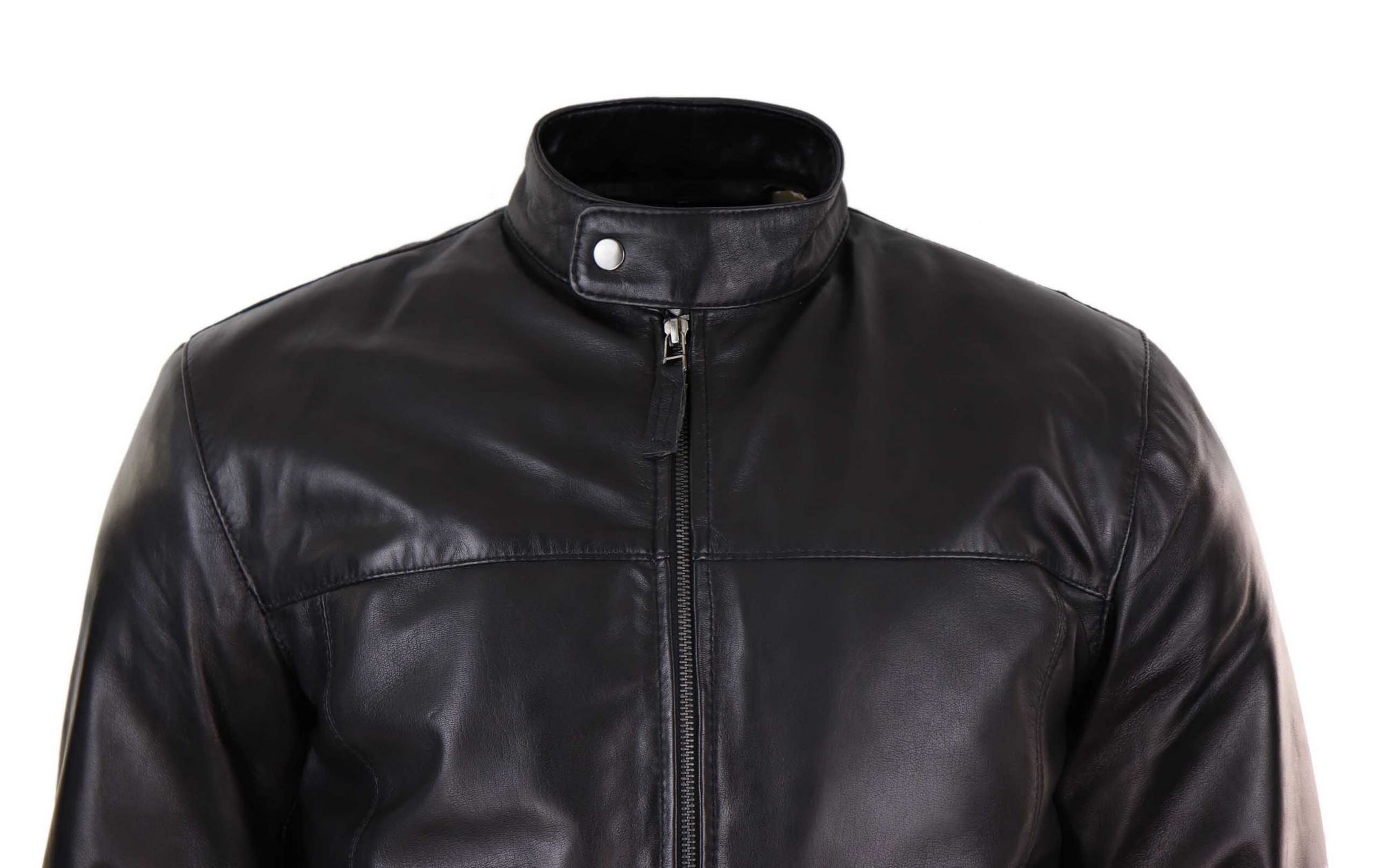 Chaqueta de motociclista para hombre de cuero auténtico negro