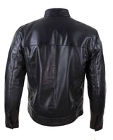 Chaqueta de motociclista para hombre de cuero auténtico negro