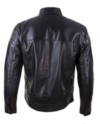 Chaqueta de motociclista para hombre de cuero auténtico negro