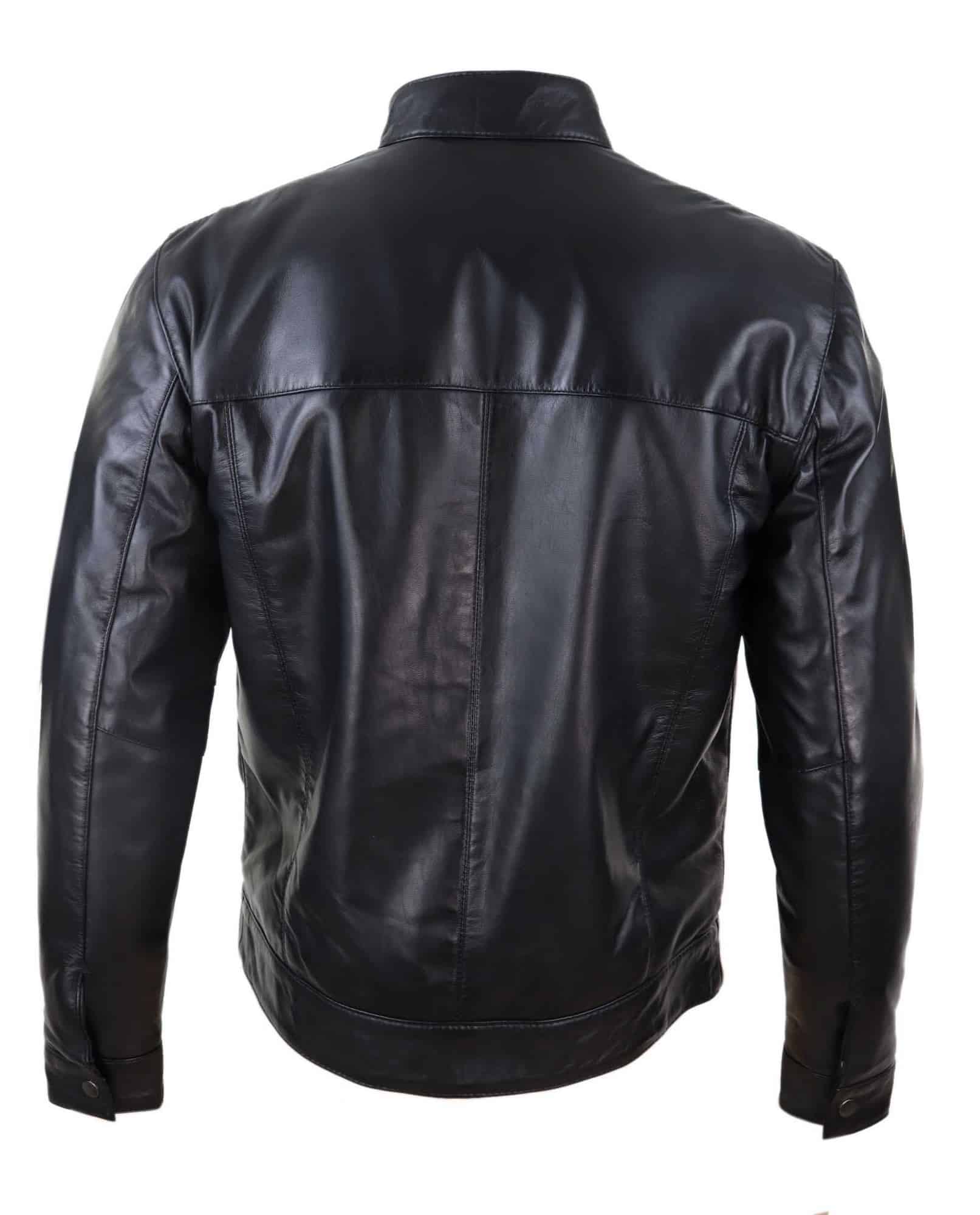 Chaqueta de motociclista para hombre de cuero auténtico negro