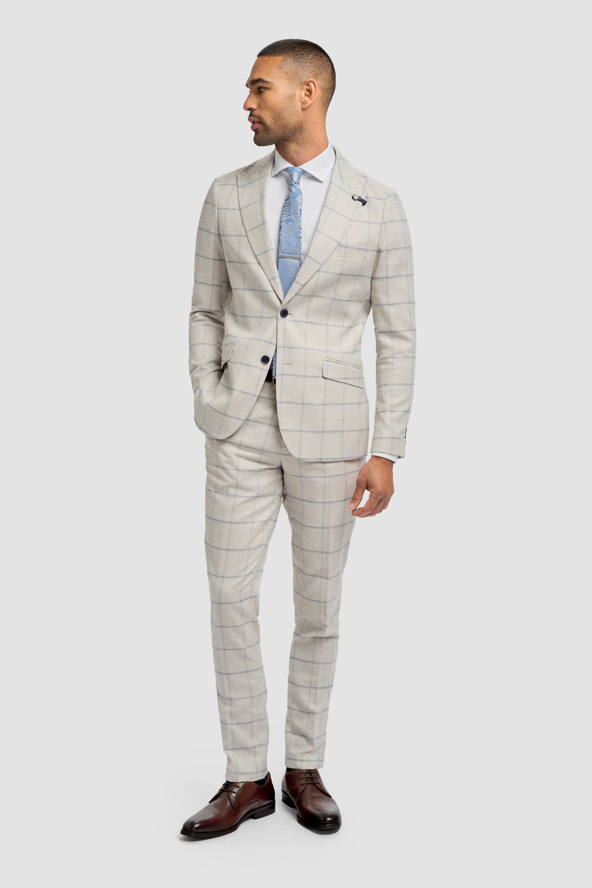Gabriel - Blazer de lino gris a cuadros para hombre