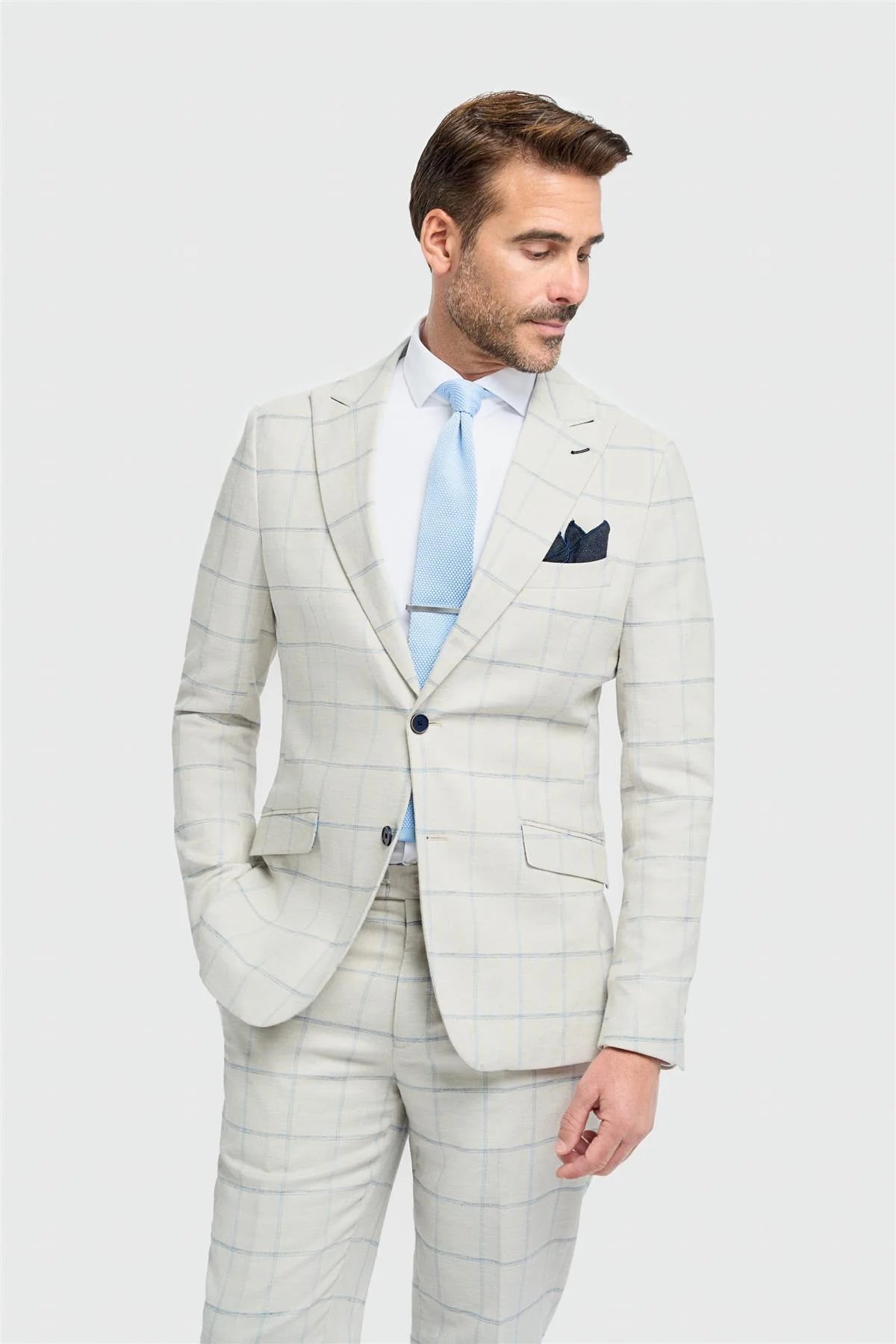 Gabriel - Traje de lino gris a cuadros de dos piezas para hombre