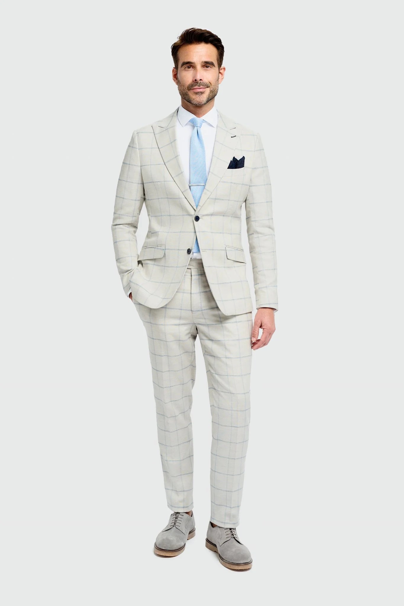 Gabriel - Traje de lino gris a cuadros de dos piezas para hombre