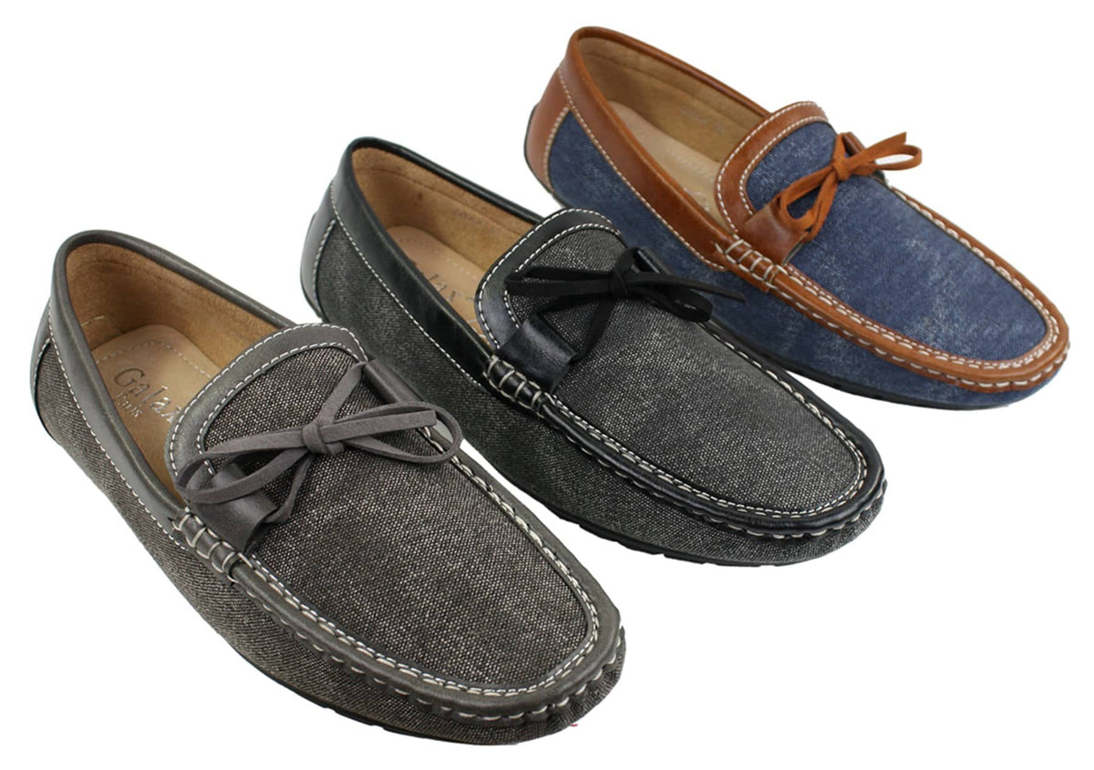 Zapatos mocasines de cuero y mezclilla para hombre, estilo casual elegante, color azul marino y marrón claro, estilo italiano.