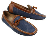 Zapatos mocasines de cuero y mezclilla para hombre, estilo casual elegante, color azul marino y marrón claro, estilo italiano.