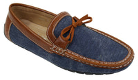 Zapatos mocasines de cuero y mezclilla para hombre, estilo casual elegante, color azul marino y marrón claro, estilo italiano.