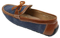 Zapatos mocasines de cuero y mezclilla para hombre, estilo casual elegante, color azul marino y marrón claro, estilo italiano.