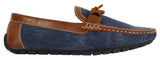 Zapatos mocasines de cuero y mezclilla para hombre, estilo casual elegante, color azul marino y marrón claro, estilo italiano.