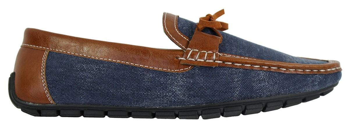 Zapatos mocasines de cuero y mezclilla para hombre, estilo casual elegante, color azul marino y marrón claro, estilo italiano.