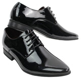 Zapatos elegantes de hombre con cordones, forrados en piel, ideales para la oficina, fiestas y bodas. Diseño italiano, charol brillante.