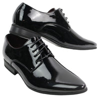 Zapatos elegantes de hombre con cordones, forrados en piel, ideales para la oficina, fiestas y bodas. Diseño italiano, charol brillante.