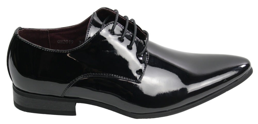 Zapatos elegantes de hombre con cordones, forrados en piel, ideales para la oficina, fiestas y bodas. Diseño italiano, charol brillante.