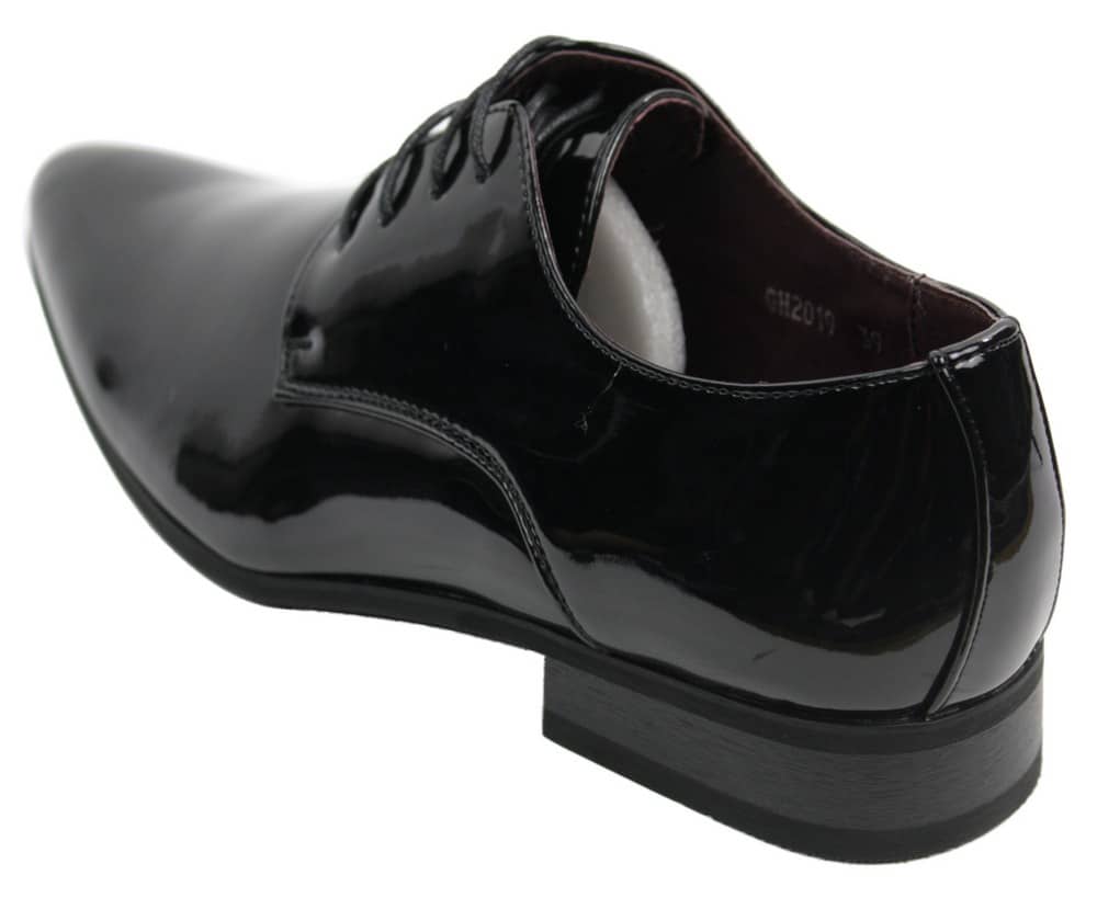 Zapatos elegantes de hombre con cordones, forrados en piel, ideales para la oficina, fiestas y bodas. Diseño italiano, charol brillante.
