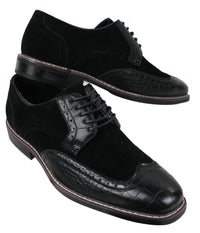 Zapatos brogue para hombre, estilo Gatsby Vintage, en ante negro y marrón con detalles de piel de serpiente.