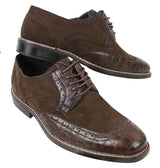 Zapatos brogue para hombre, estilo Gatsby Vintage, en ante negro y marrón con detalles de piel de serpiente.