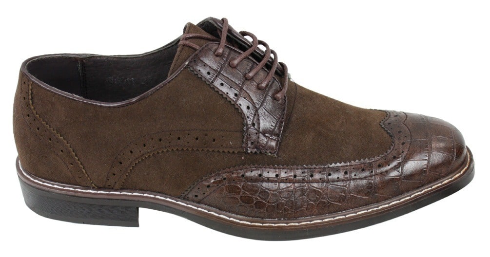 Zapatos brogue para hombre, estilo Gatsby Vintage, en ante negro y marrón con detalles de piel de serpiente.