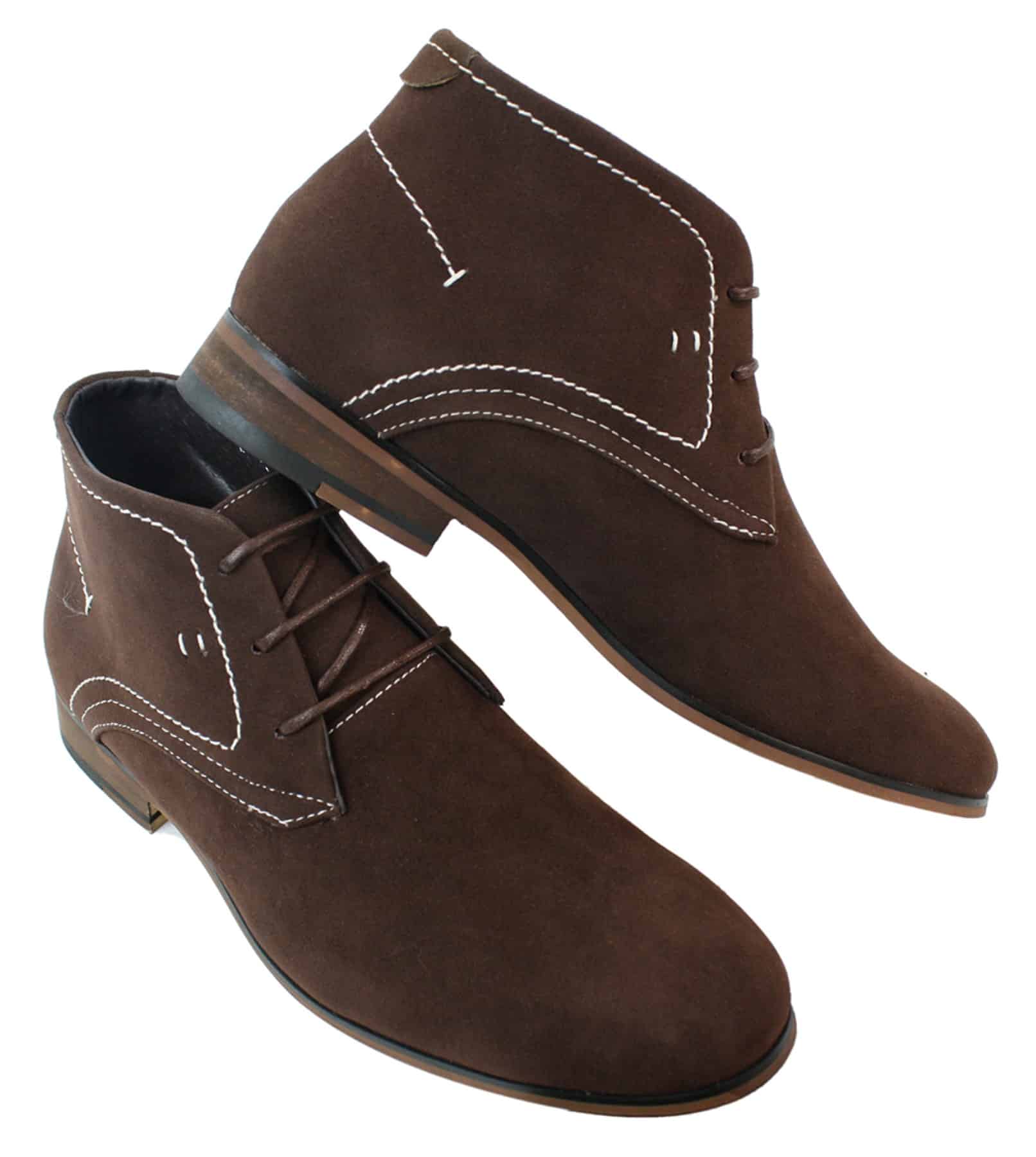 Botines casuales de ante para hombre, estilo desierto, color marrón, negro y azul marino, forrados en cuero.