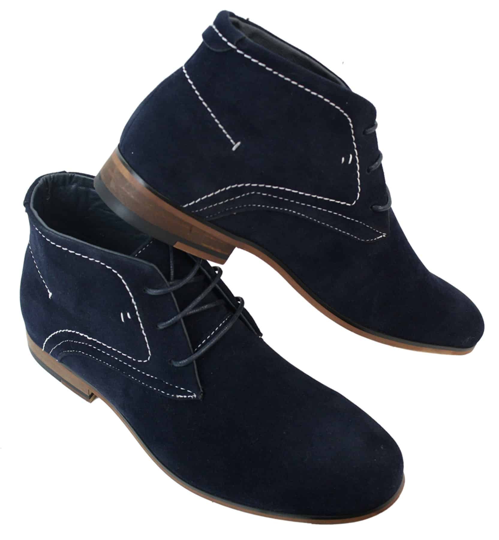 Botines casuales de ante para hombre, estilo desierto, color marrón, negro y azul marino, forrados en cuero.