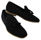 Mocasines de ante para hombre, zapatos de conducir, sin cordones, diseño con borla, línea de cuero, negro, cómodos