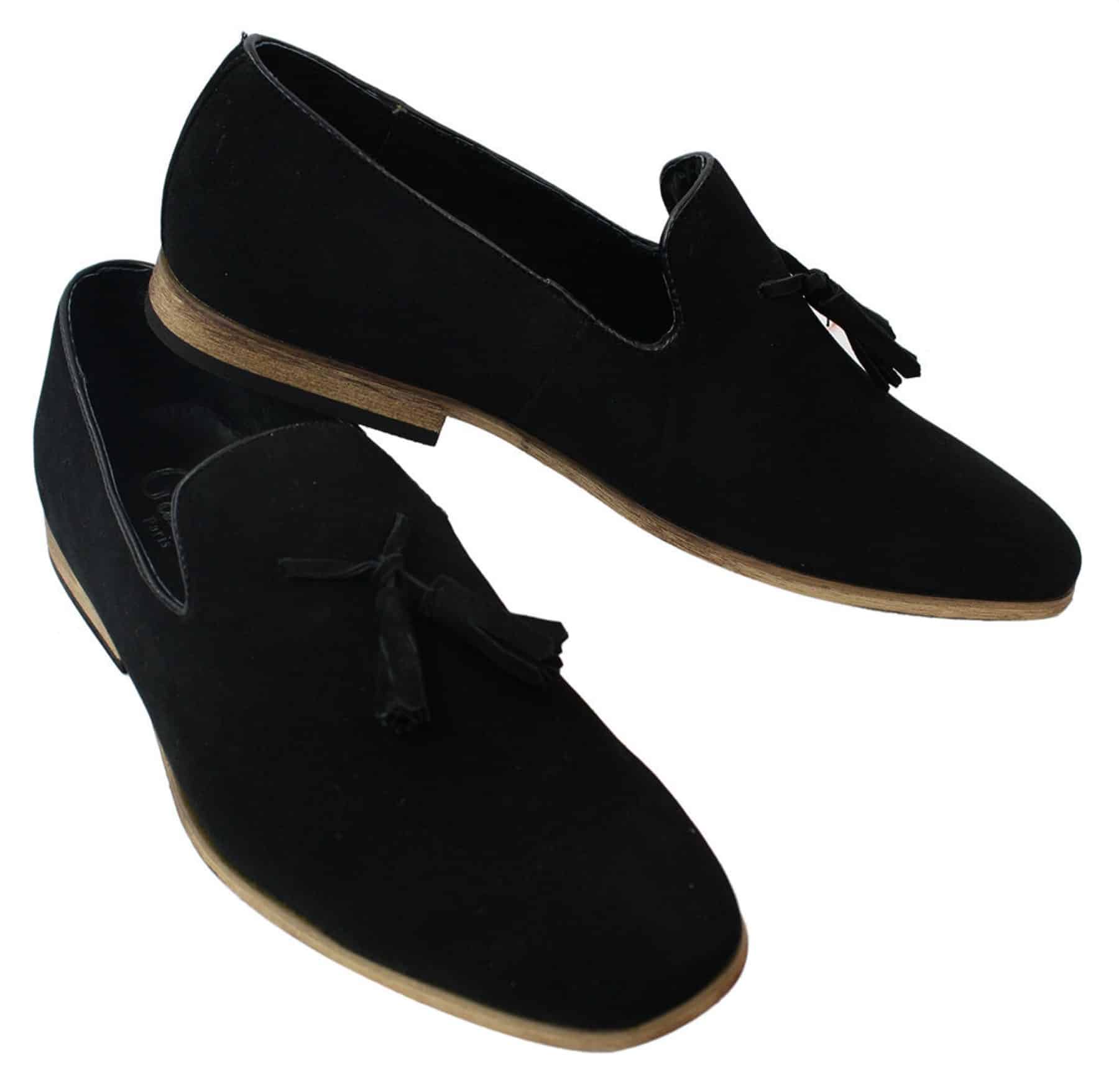 Mocasines de ante para hombre, zapatos de conducir, sin cordones, diseño con borla, línea de cuero, negro, cómodos