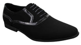 Zapatos negros de hombre con cordones, estilo casual elegante, de ante brillante con detalles de charol.