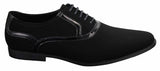 Zapatos negros de hombre con cordones, estilo casual elegante, de ante brillante con detalles de charol.