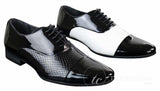 Zapatos de hombre elegantes con cordones, de charol brillante con diseño de piel de serpiente, de estilo italiano, en blanco y negro.