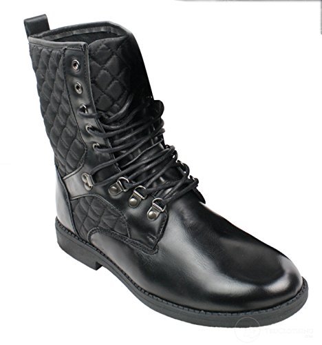 Botas italianas de hombre con forro de cuero negro y cordones, diseño casual de rombos.