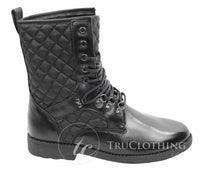 Botas italianas de hombre con forro de cuero negro y cordones, diseño casual de rombos.