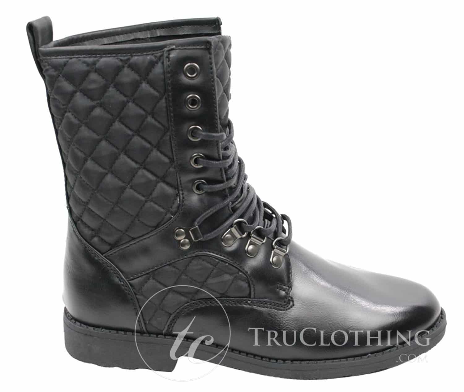 Botas italianas de hombre con forro de cuero negro y cordones, diseño casual de rombos.