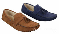 Mocasines de cuero para hombre, color marrón con borlas, estilo mocasín de conducir.