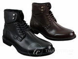 Botas militares casuales de tobillo para hombre con cordones, color negro y marrón.