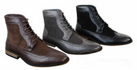 Botines Chelsea Brouge para hombre, de piel y ante, estilo italiano, elegantes e informales, con cordones, de estilo retro.