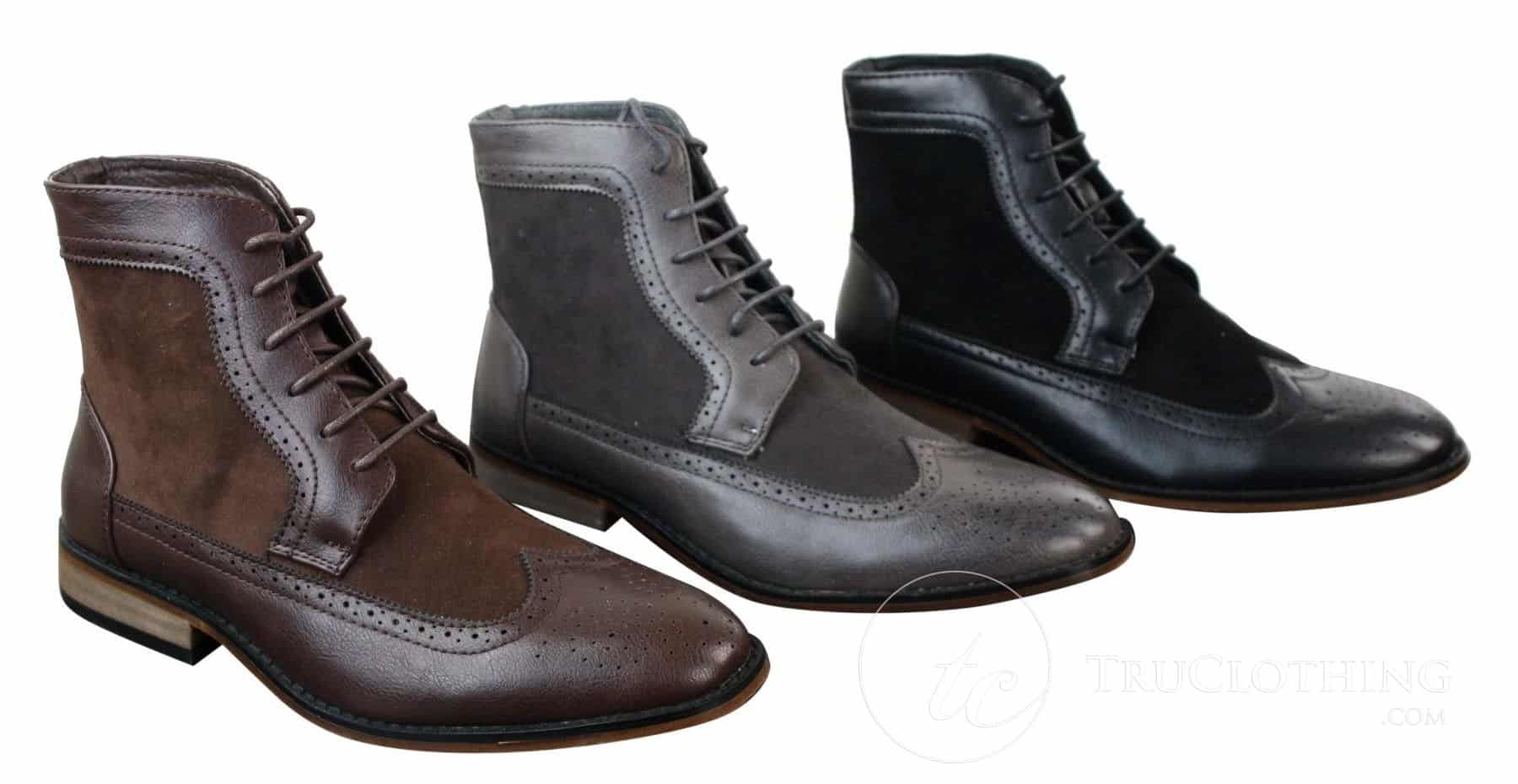 Botines Chelsea Brouge para hombre, de piel y ante, estilo italiano, elegantes e informales, con cordones, de estilo retro.