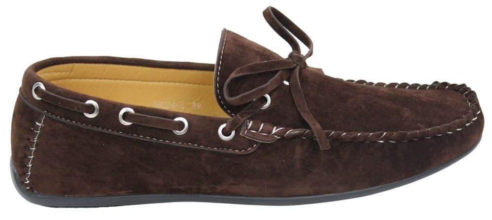 Zapatos mocasines de hombre estilo náutico, de ante, con cordones, color marrón y azul, estilo italiano.