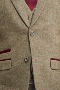 Traje de hombre de tweed a cuadros verde oliva