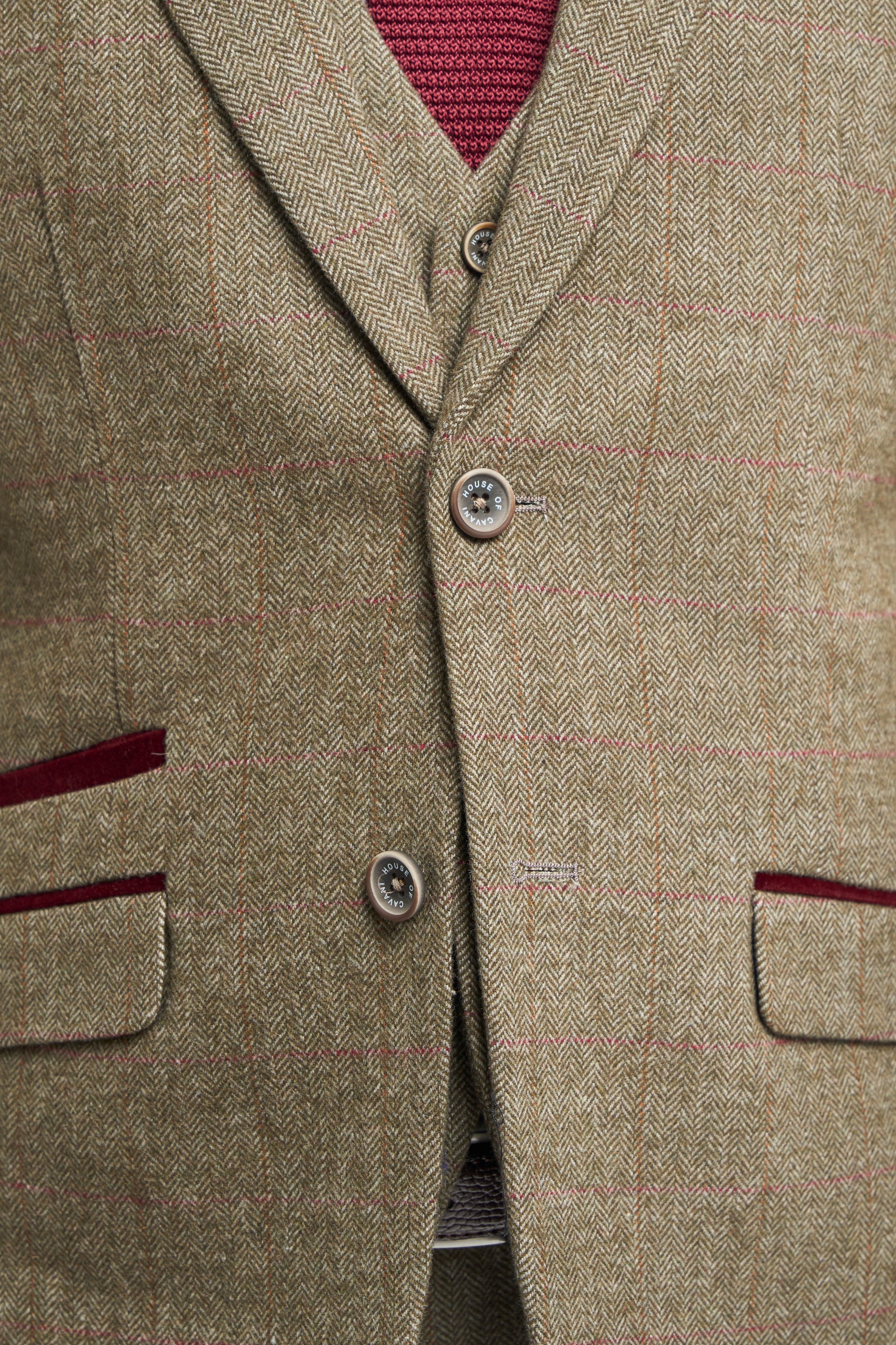 Traje de hombre de tweed a cuadros verde oliva