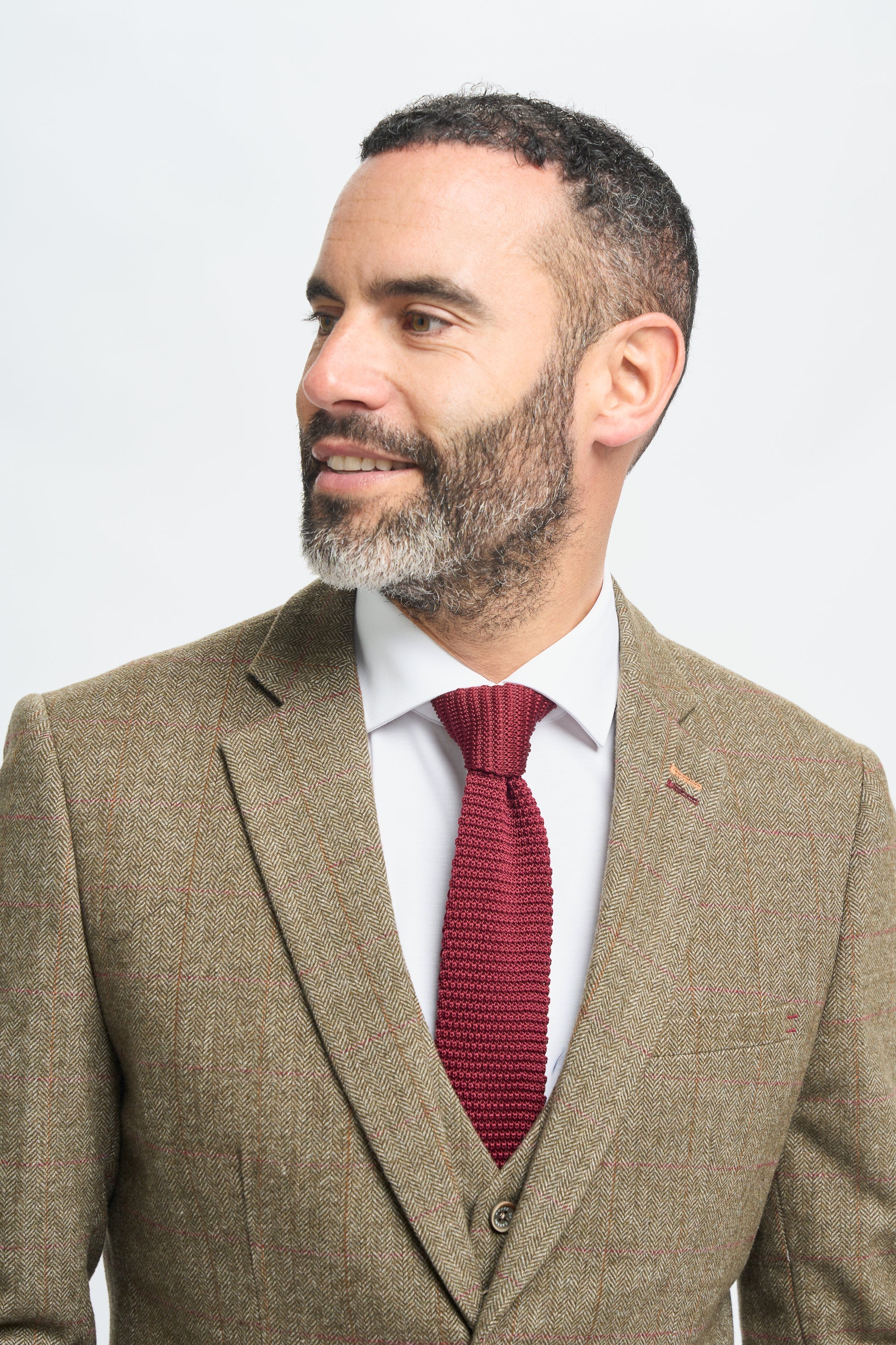 Traje de hombre de tweed a cuadros verde oliva
