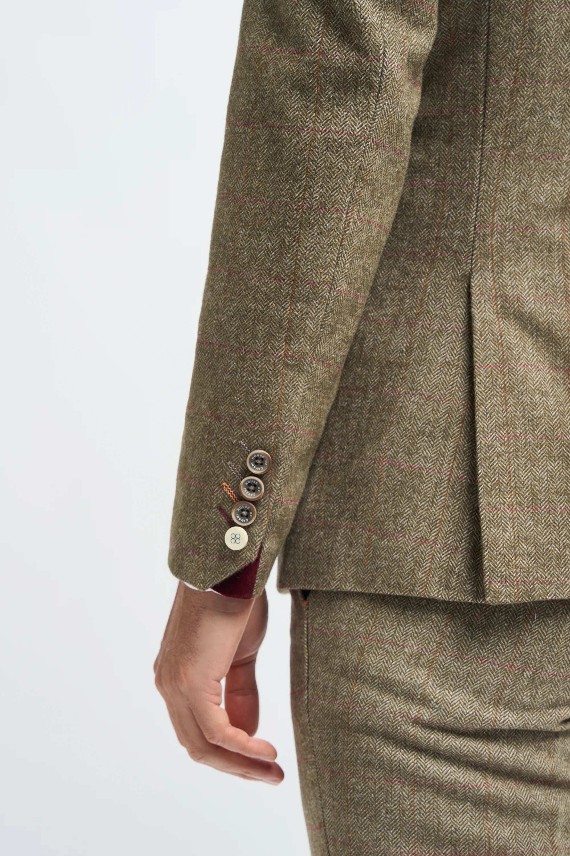 Traje de hombre de tweed a cuadros verde oliva