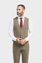 Traje de hombre de tweed a cuadros verde oliva