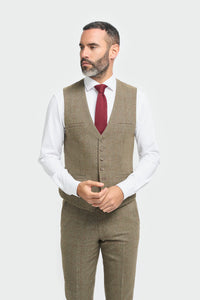 Traje de hombre de tweed a cuadros verde oliva