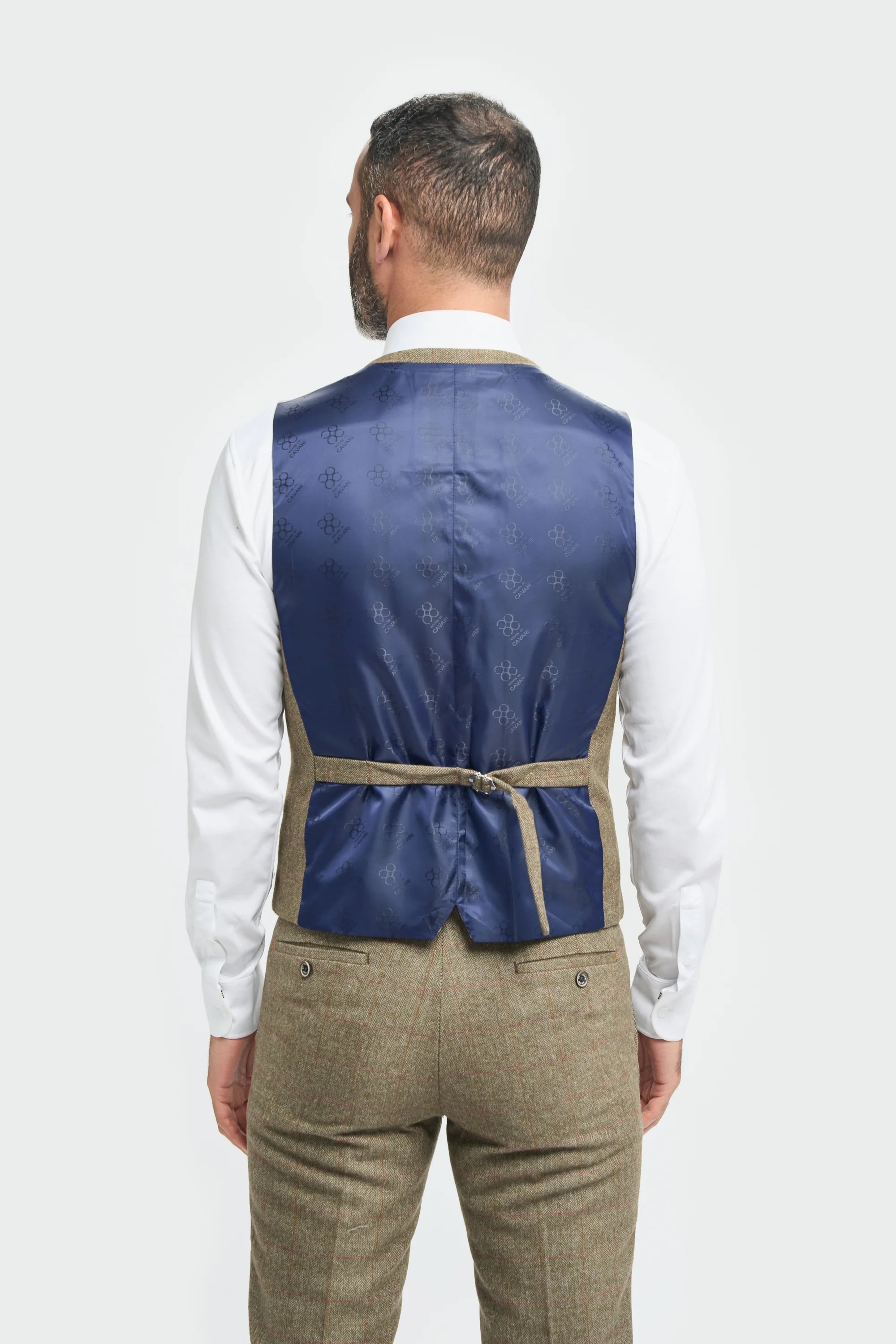 Traje de hombre de tweed a cuadros verde oliva