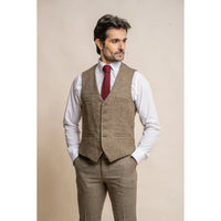 Gaston - Chaleco de tweed a cuadros color oliva para hombre