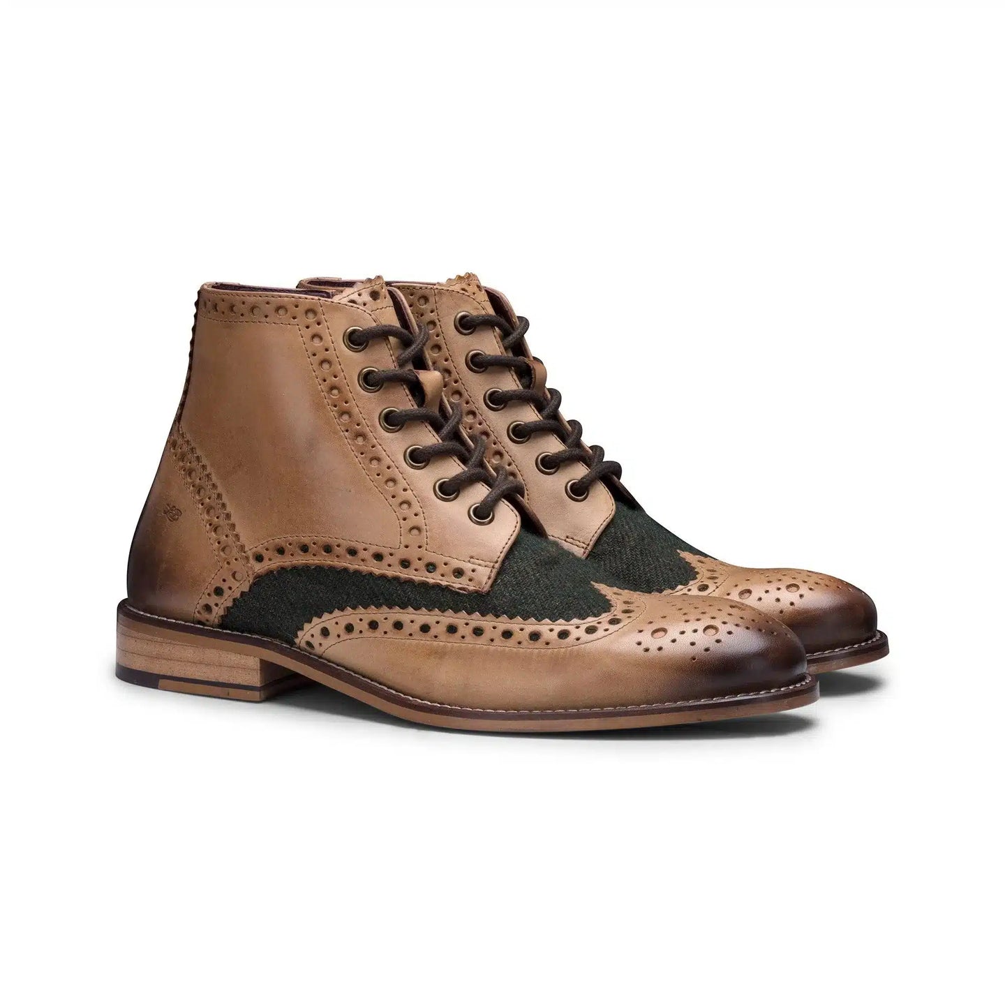 Botas vintage de cuero auténtico para hombre, estilo brogue de los años 20, con cordones de gamuza y tweed, elegantes y formales.