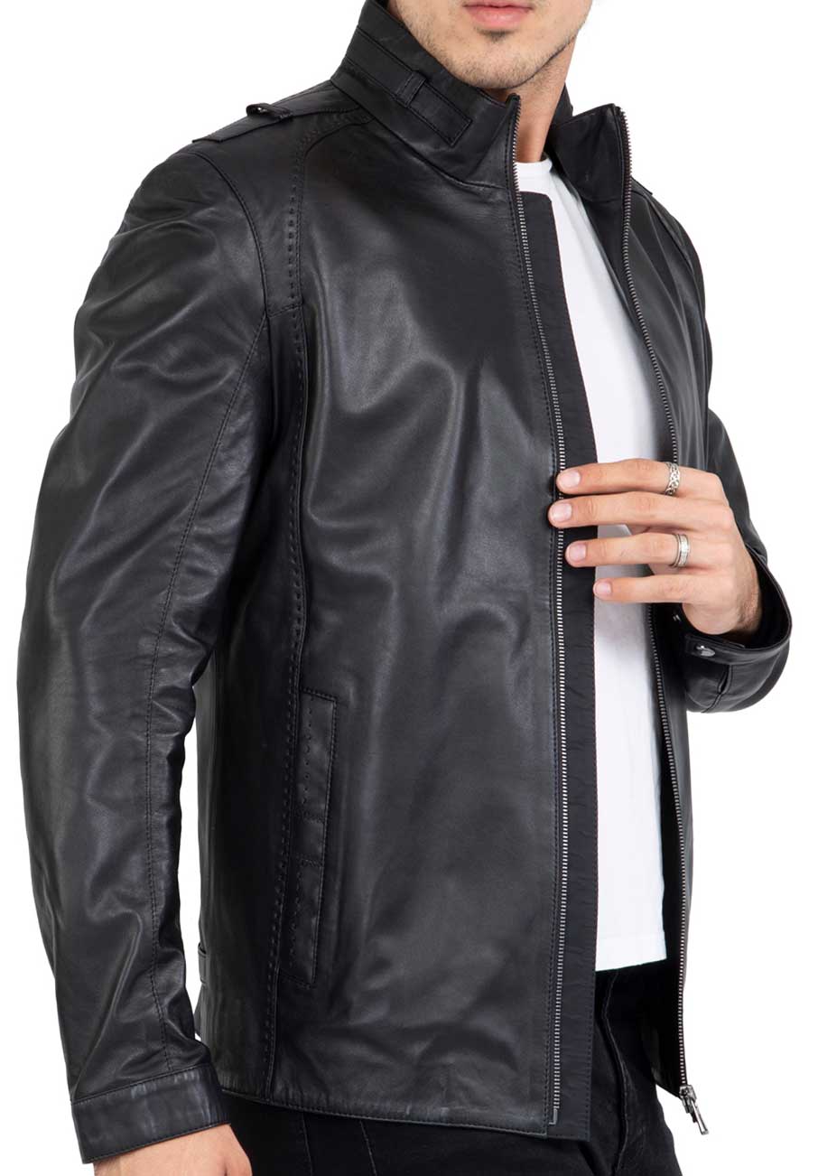 Chaqueta larga de piel de cordero auténtica para hombre, corte entallado - B208