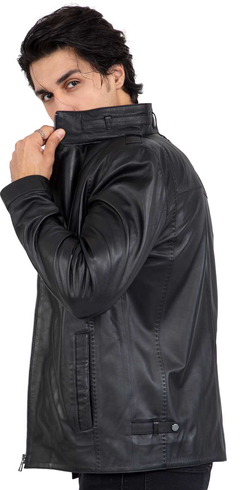 Chaqueta larga de piel de cordero auténtica para hombre, corte entallado - B208